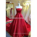 High Quality Strapless Satin Long Evening Dress Lace Up Back Long Train Evening Ball Gown